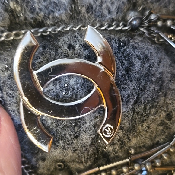 RARE Gray Metallic Accent Cardigan Sweater with Feather Accent Trim - Picture 5 of 16